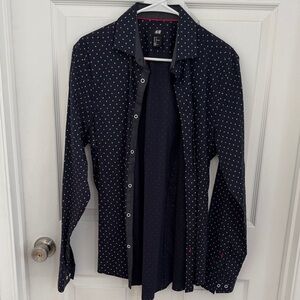 H&M Navy Polka Dot Long Sleeve Shirt